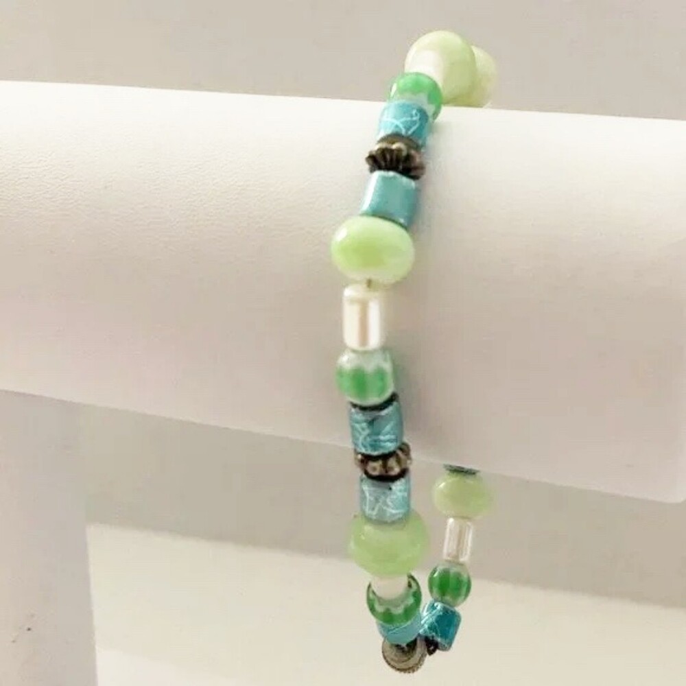 Beaded Bracelet Handmade Blue Green